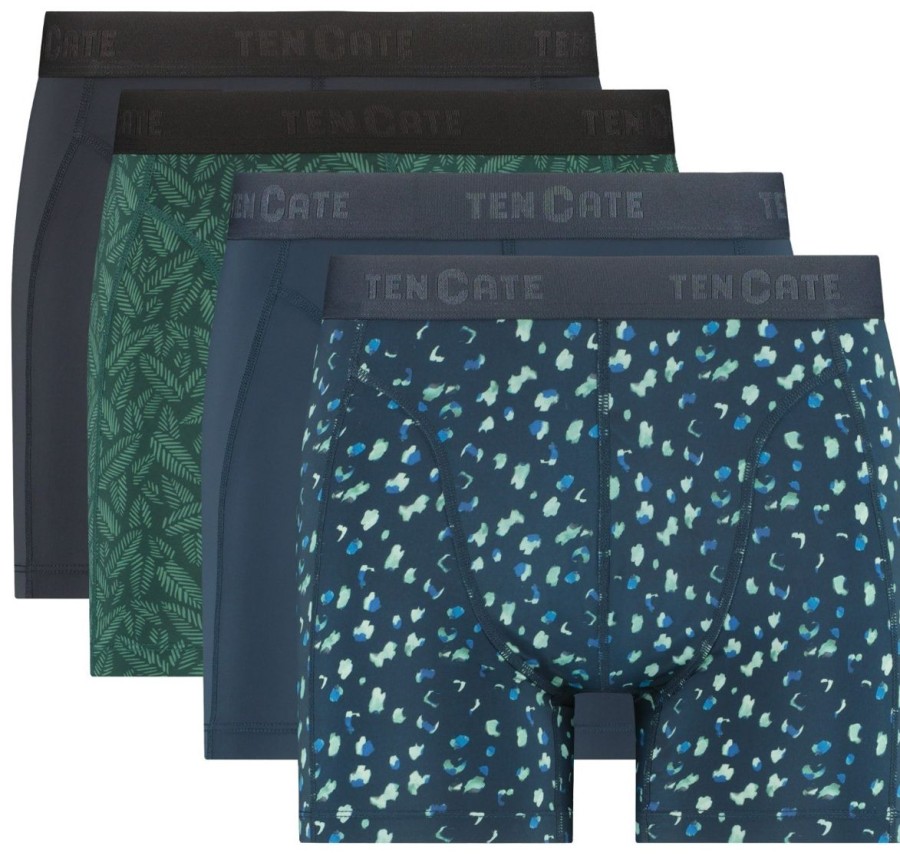 Heren Ten Cate Boxershorts | Ten Cate Heren 4-Pack Microfiber Boxershort Blauw/Groen 1539