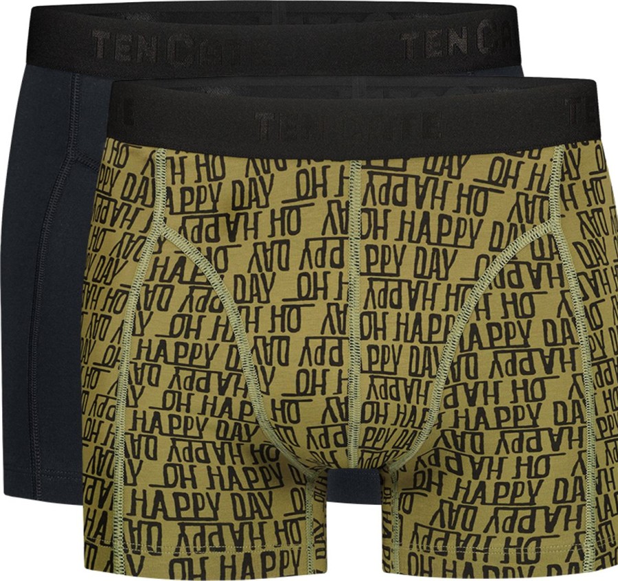 Heren Ten Cate Boxershorts | Ten Cate Heren 2-Pack Basic Short Happy Day Green 3221