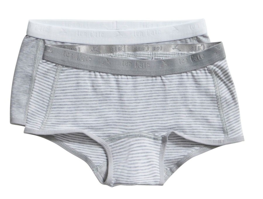 Meisjes Ten Cate Boxer | Ten Cate Meisjes Basics 210Y 2-Pack Short Grey Melee Stripe/Grey Melee