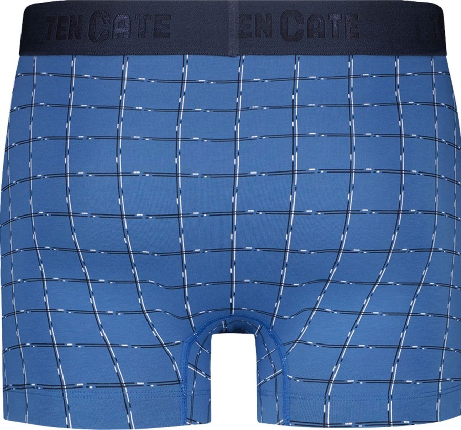 Heren Ten Cate Boxershorts | Ten Cate Heren 2-Pack Basic Short Check Blue 3217