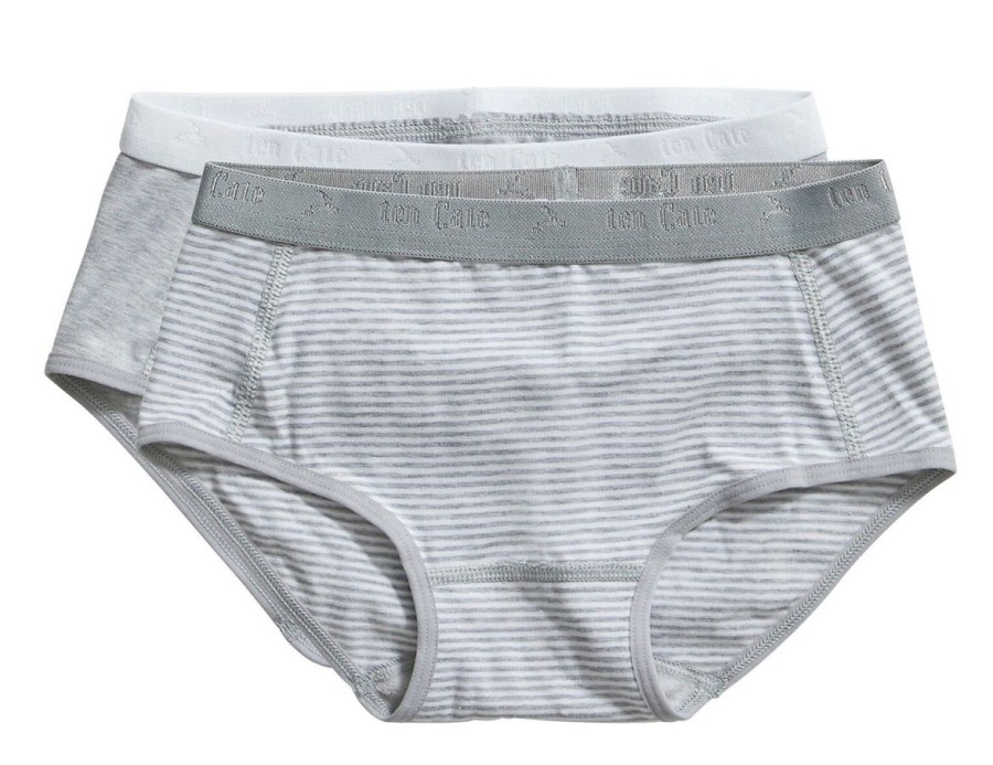 Meisjes Ten Cate Slip | Ten Cate Meisjes Basics 210Y 2-Pack Slip Grey Melee Stripe/Grey Melee