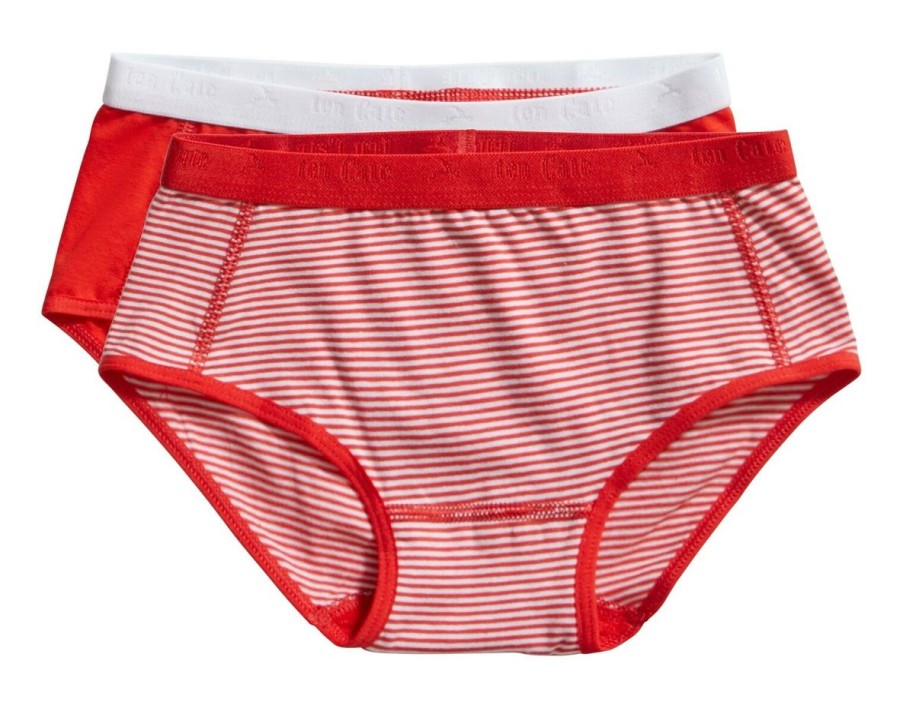 Meisjes Ten Cate Slip | Ten Cate Meisjes Basics 210Y 2-Pack Slip Flame Scarlet Stripe/Flame Scarlet