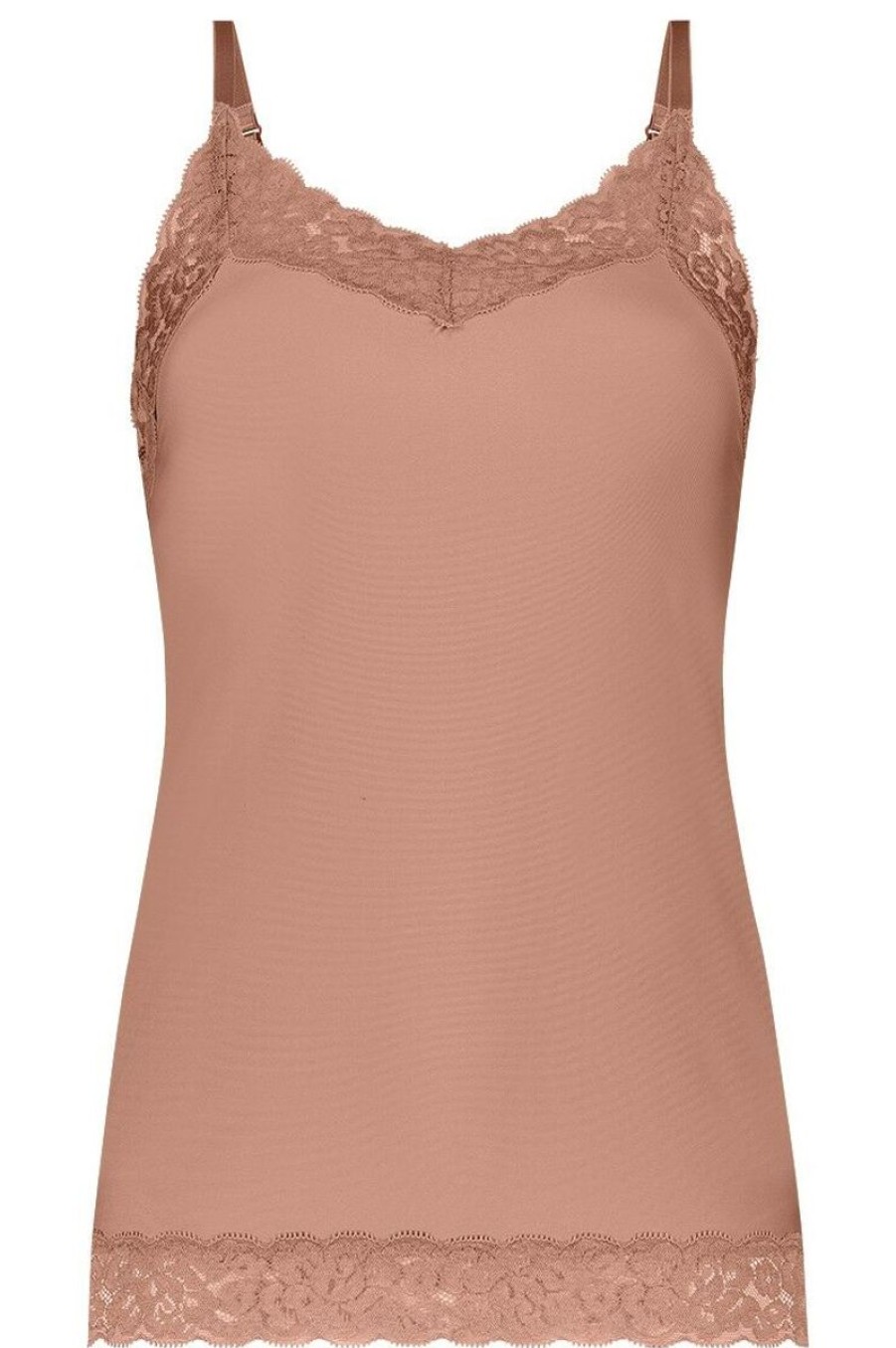 Dames Ten Cate Hemd Met Smalle Bandjes | Ten Cate Dames Secrets Spaghetti Lace Top Pink Nut 1533