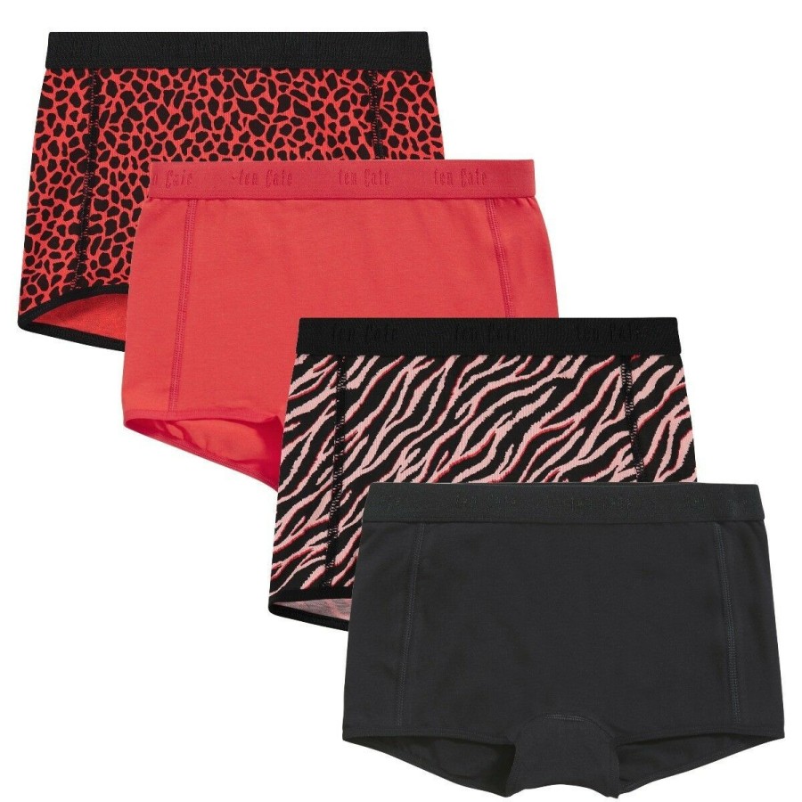 Meisjes Ten Cate Boxer | Ten Cate Meisjes Organic Cotton Stretch 4-Pack Short Red Zebra Pack 3193