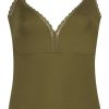 Dames Ten Cate Hemd Met Smalle Bandjes | Ten Cate Dames Secrets Modal Top V-Neck Lace Olive Green 1605