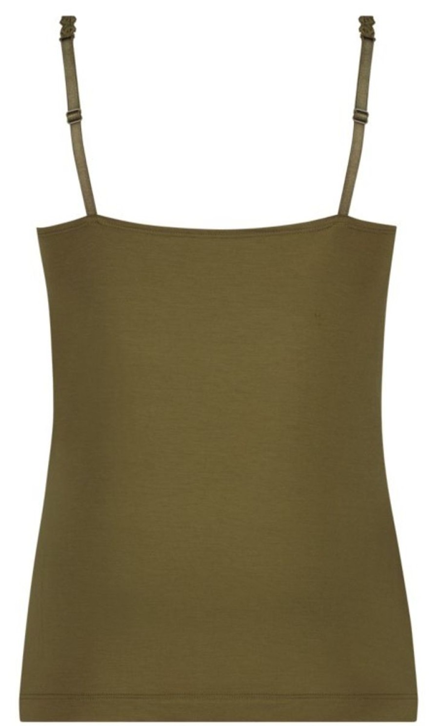 Dames Ten Cate Hemd Met Smalle Bandjes | Ten Cate Dames Secrets Modal Top V-Neck Lace Olive Green 1605