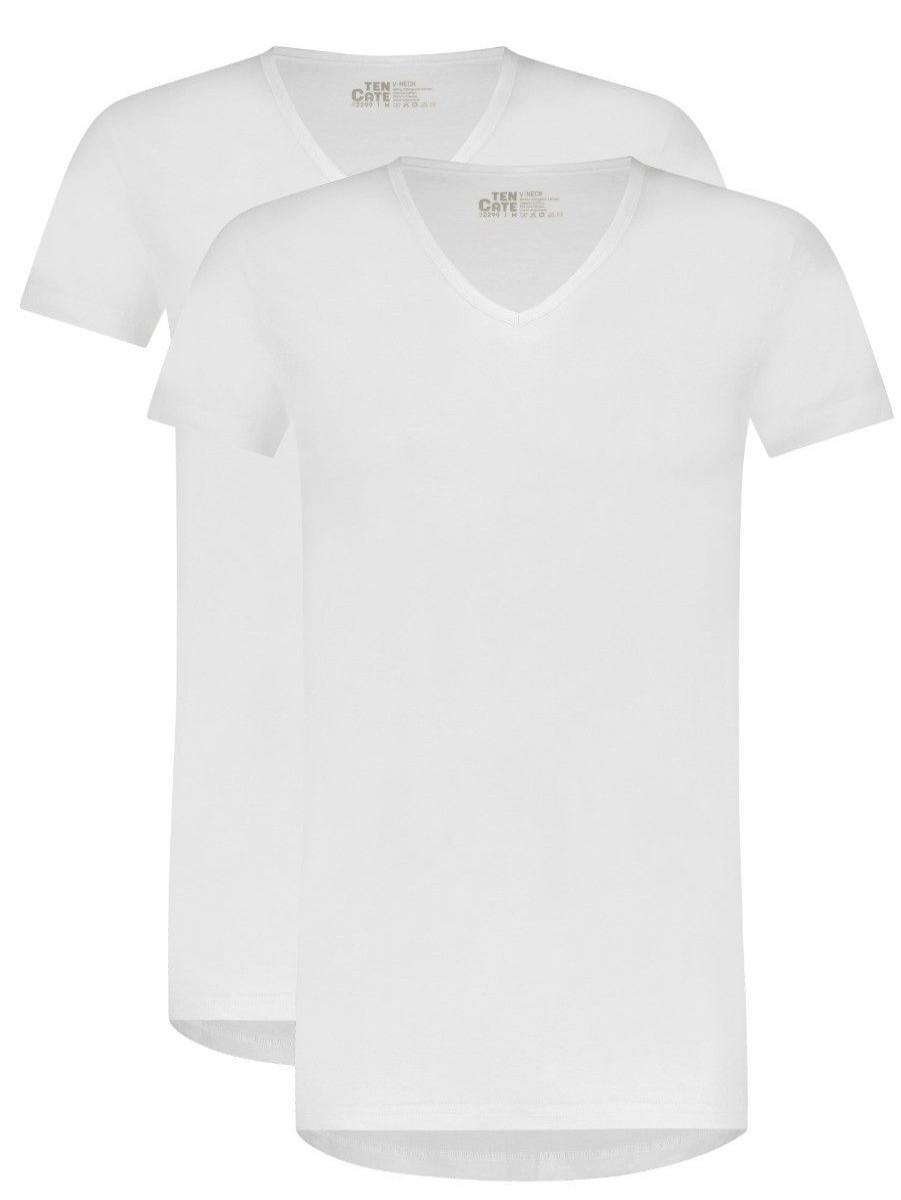 Heren Ten Cate Shirt Met Korte Mouwen | Ten Cate Heren Basics 2-Pack V-Neck Wit 001