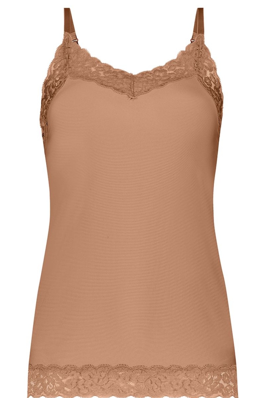 Dames Ten Cate Hemd Met Smalle Bandjes | Ten Cate Dames Secrets Spaghetti Lace Top Hazelnut 1534