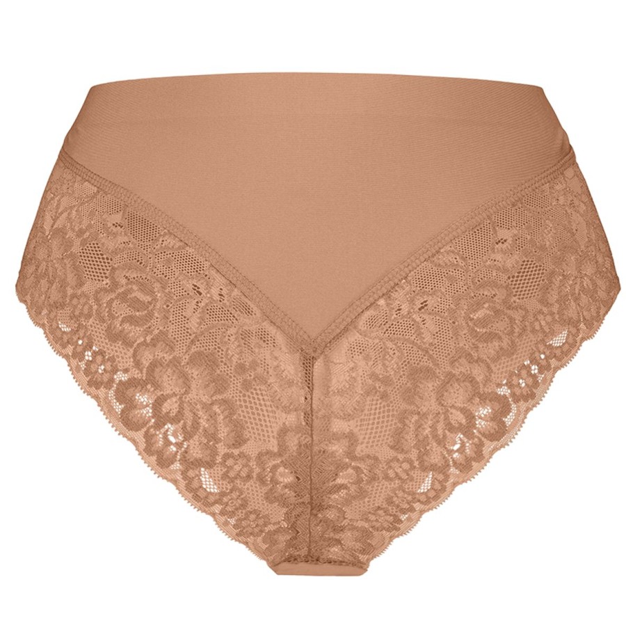 Dames Ten Cate Rio Slip | Ten Cate Dames Secrets Hight Waist Lace Brazilian Hazelnut 1534