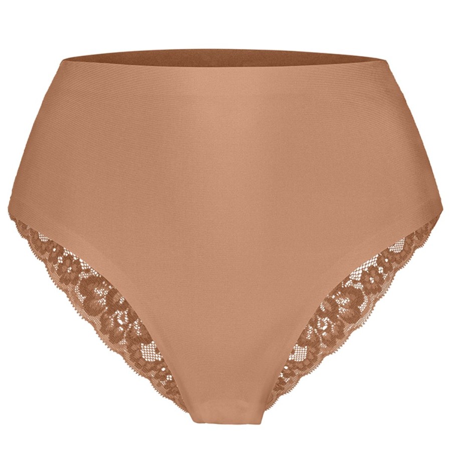 Dames Ten Cate Rio Slip | Ten Cate Dames Secrets Hight Waist Lace Brazilian Hazelnut 1534