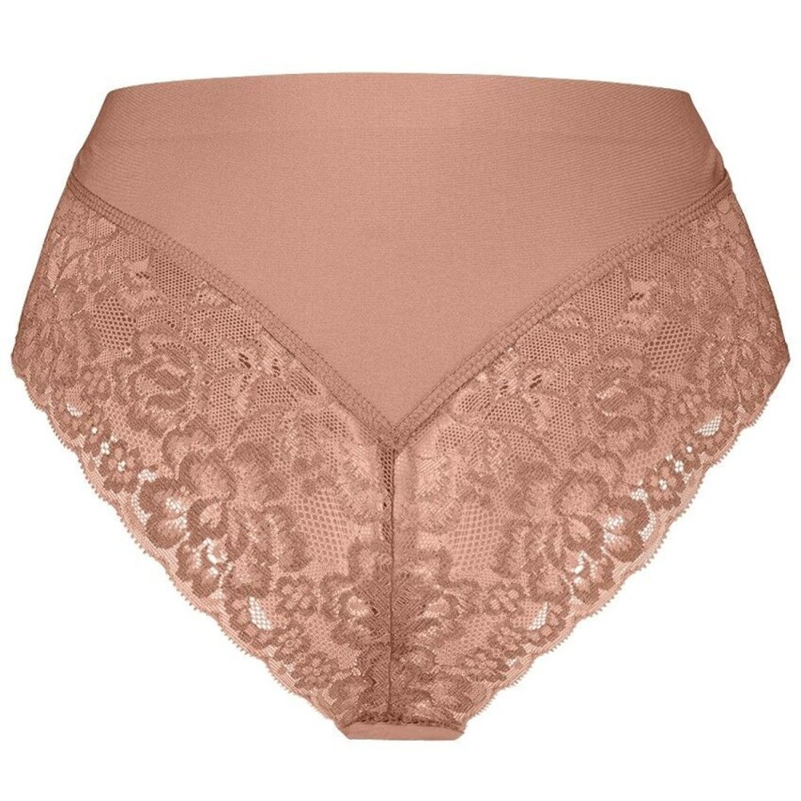 Dames Ten Cate Rio Slip | Ten Cate Dames Secrets High Waist Lace Brazilian Pink Nut 1533