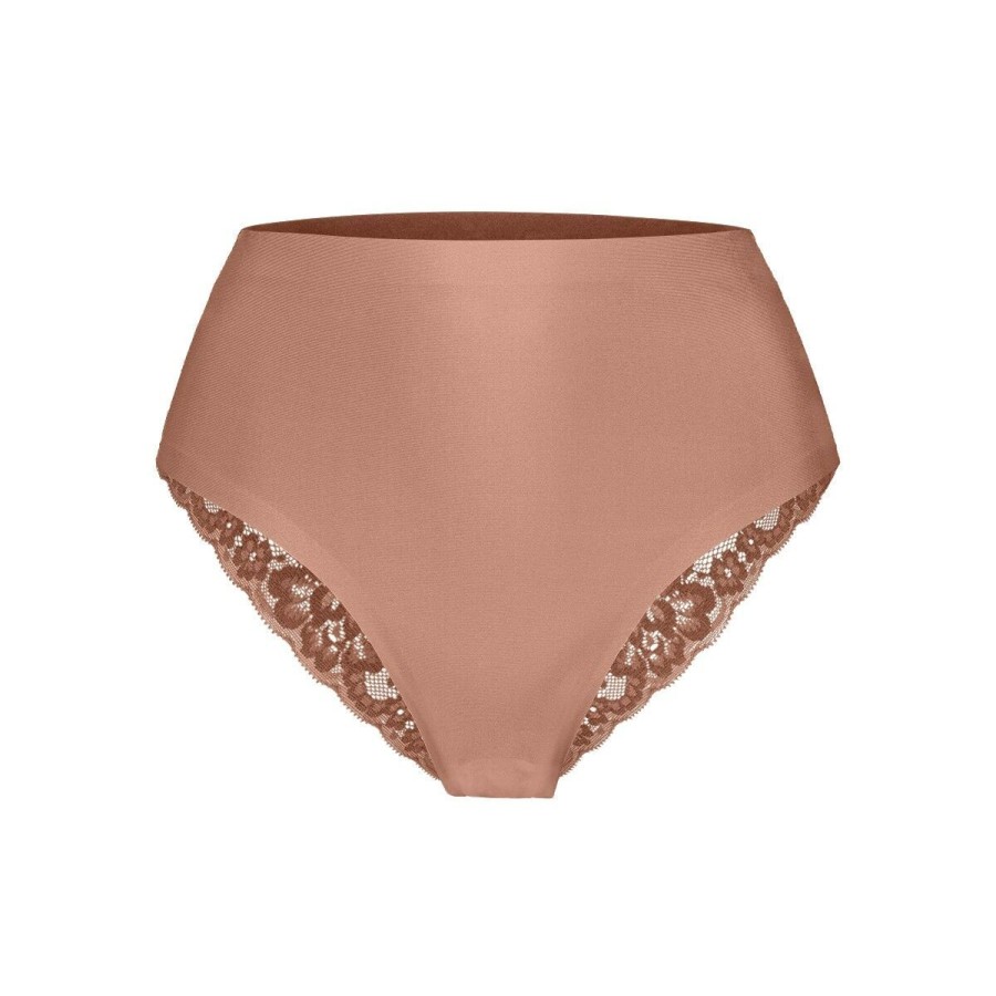 Dames Ten Cate Rio Slip | Ten Cate Dames Secrets High Waist Lace Brazilian Pink Nut 1533