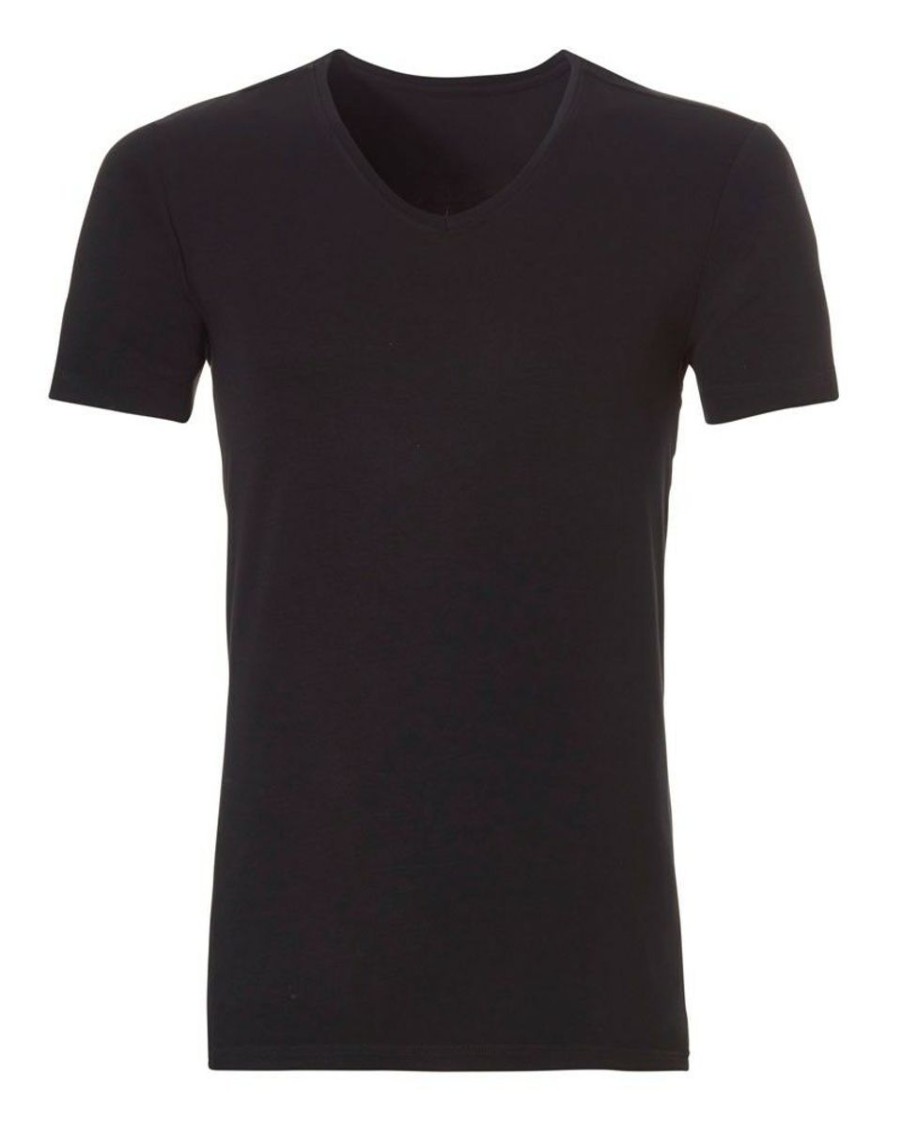 Heren Ten Cate Shirt Met Korte Mouwen | Ten Cate Heren Bamboo V-Neck Zwart 090