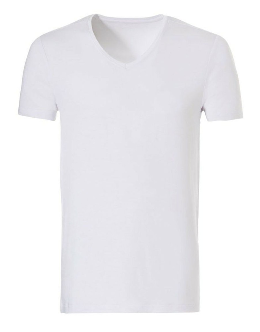 Heren Ten Cate Shirt Met Korte Mouwen | Ten Cate Heren Bamboo V-Neck Wit 001