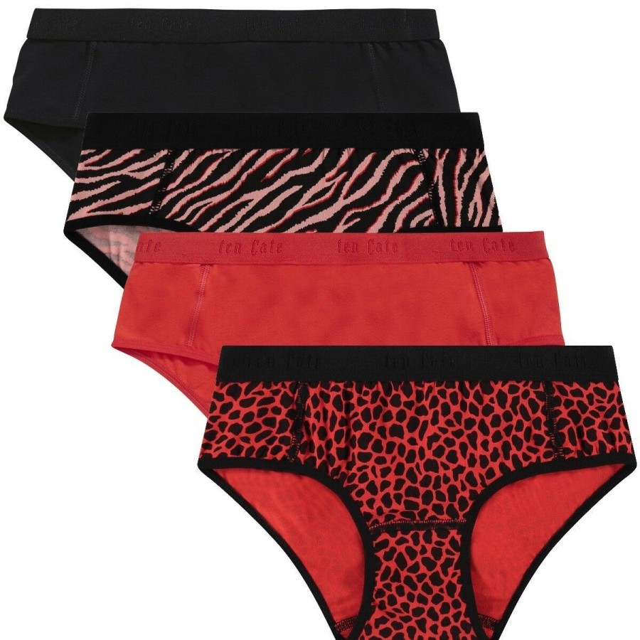 Meisjes Ten Cate Hipsters | Ten Cate Meisjes Organic Cotton Stretch 4-Pack Hipster Red Zebra Pack 3193