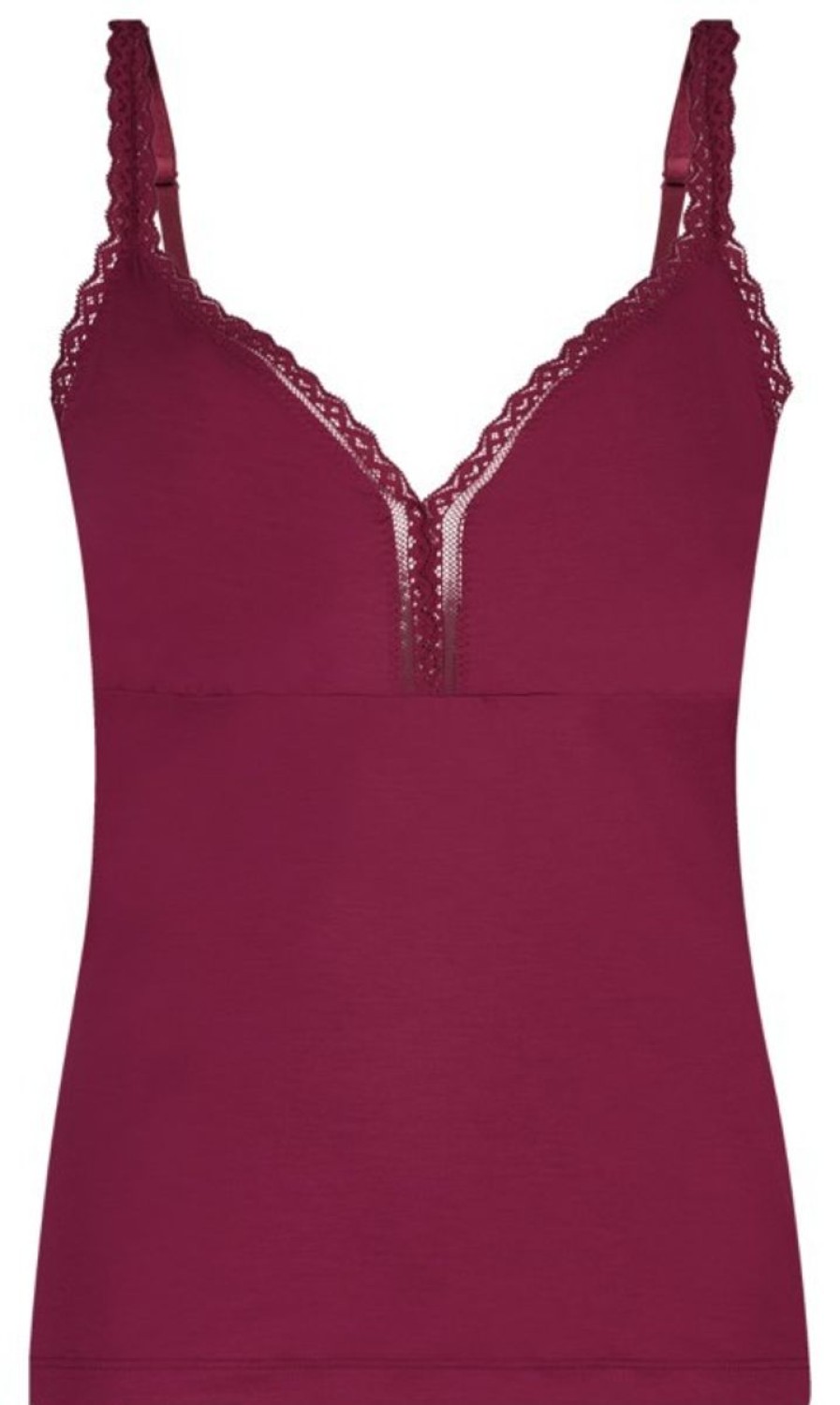 Dames Ten Cate Hemd Met Smalle Bandjes | Ten Cate Dames Secrets Modal Top V-Neck Lace Beet Red 5006