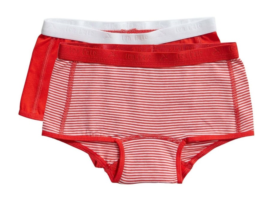 Meisjes Ten Cate Boxer | Ten Cate Meisjes Basics 210Y 2-Pack Short Flame Scarlet Stripe/Flame Scarlet